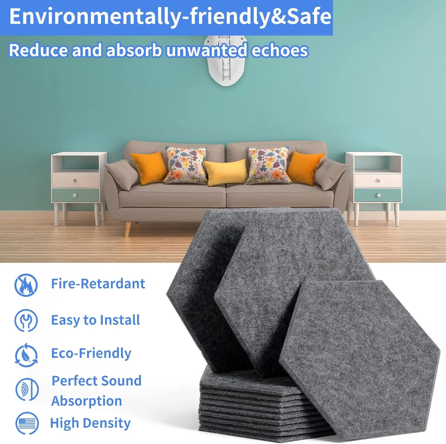 پنل آکوستیک 12 عددی ردوتاوک، پنل های جاذب صدا آکوستیک شش ضلعی 30x26x1 سانتی متر برای استودیو صدا، دفتر، استودیو و دکوراسیون دیوار (خاکستری تیره)