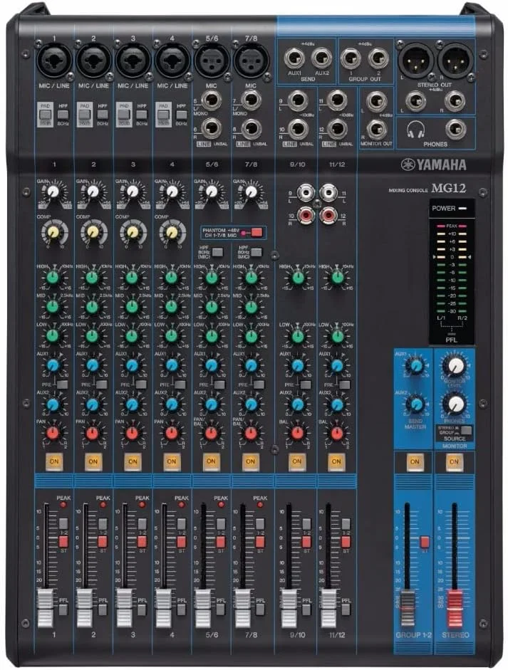 میکسر یاماها MG12 – میکسر جمع و جور با دوازده کانال ورودی و پری امپ میکروفون D-PRE