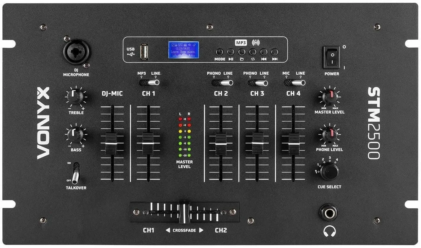 میکسر صوتی 5 کاناله Vonyx STM2500 با USB، پخش کننده MP3 و بلوتوث میکسر DJ برای مبتدیان، اتصال میکروفون با عملکرد Talkover برای نوازندگان، دی جی ها، خوانندگان