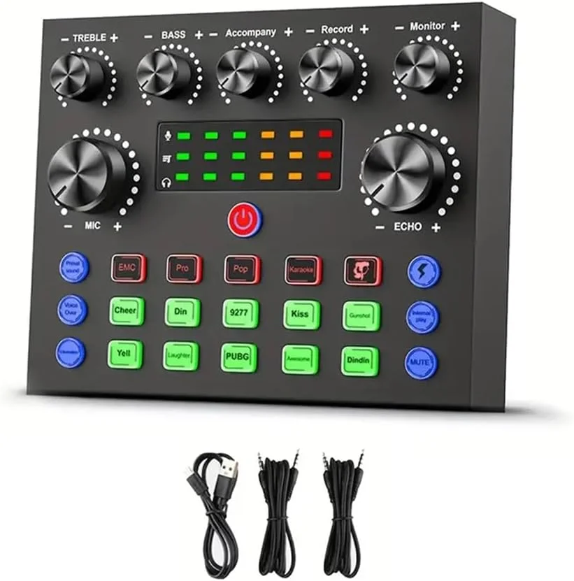 میکسر صوتی V8S با تغییر دهنده صدا، میکسر پادکست، کارت صدا برای بازی تلفن، استودیوی کارائوکه، پخش زنده، پادکست