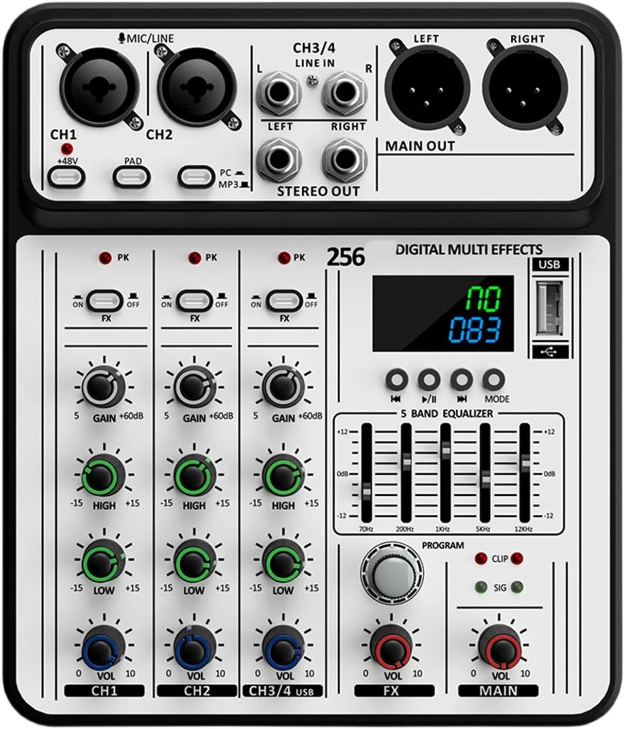 میکسر صدای حرفه ای 4 ورودی قابل حمل برای صدای زنده، استودیوی خانگی، اتصال چند دستگاهی، نظارت هدفون