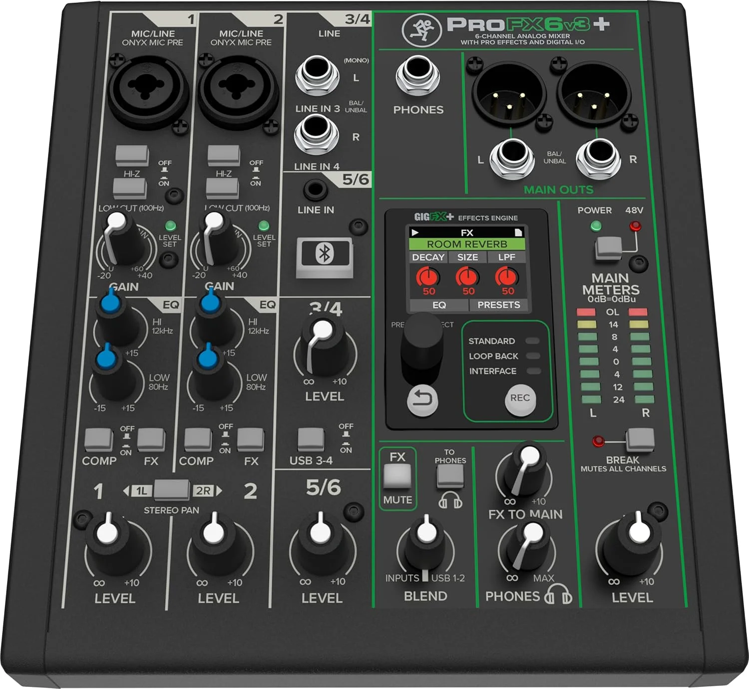 میکسر آنالوگ 6 کاناله Mackie ProFX6v3+ برای ضبط با کیفیت استودیویی و پخش زنده با FX بهبود یافته، حالت های ضبط USB و بلوتوث®