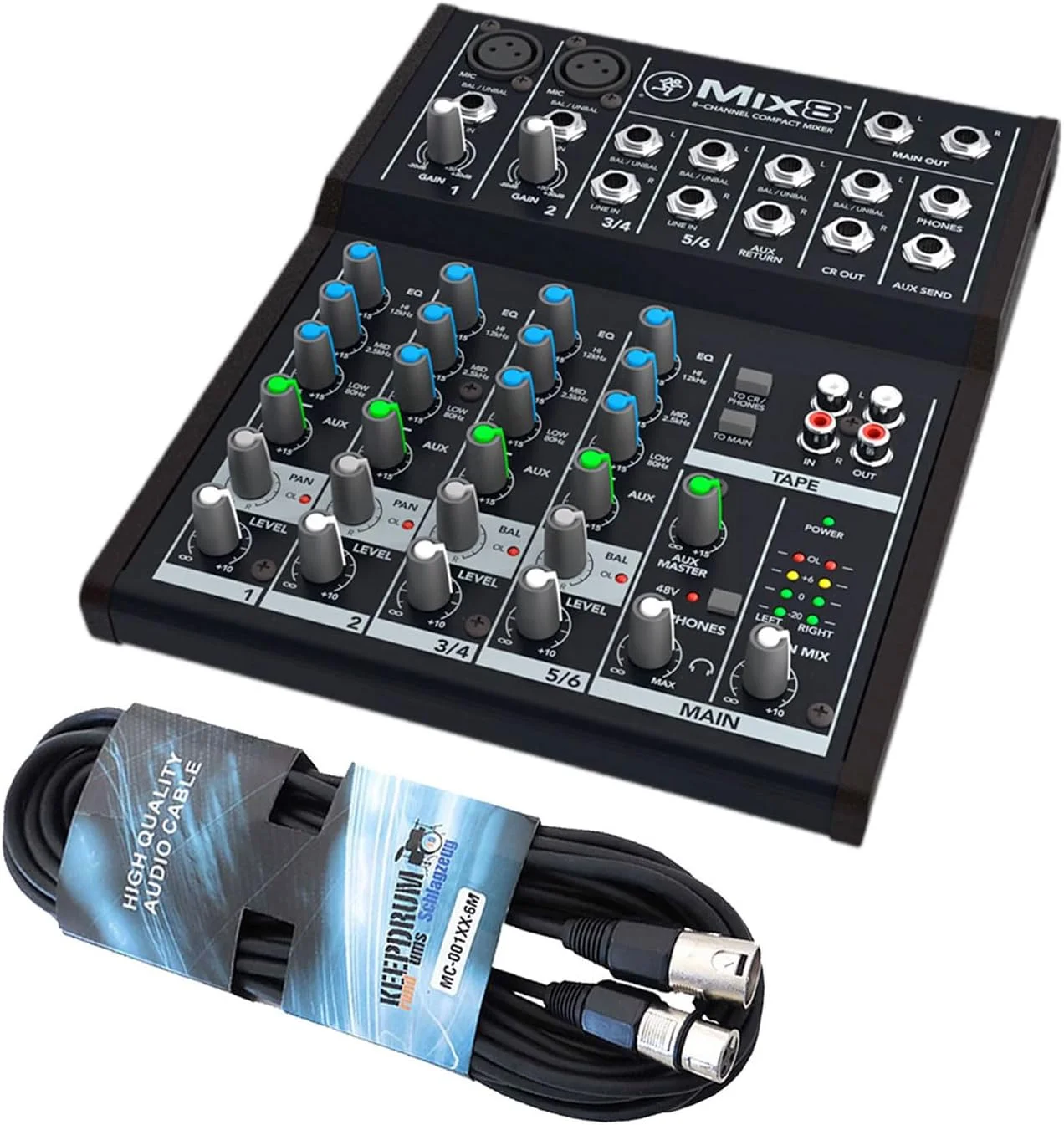 میکسر آنالوگ 8 کاناله جمع و جور Mackie Mix8 با کابل XLR کیپ درام