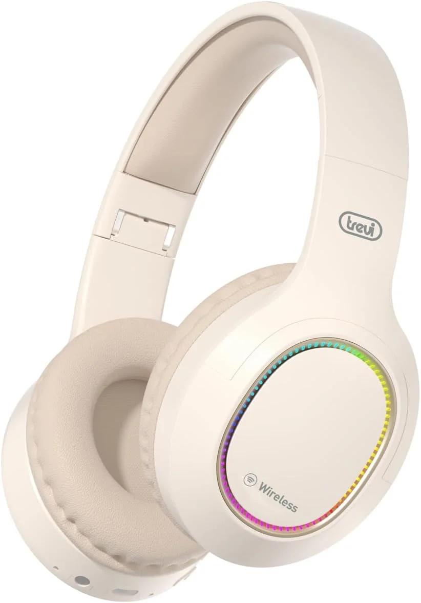 هدفون استریو بی‌سیم Trevi DJ 12E60 BT با میکروفون داخلی و دکمه پاسخگویی به تماس، راحت و تاشو، Micro SD، AUX-IN، باتری قابل شارژ، رنگ کرم