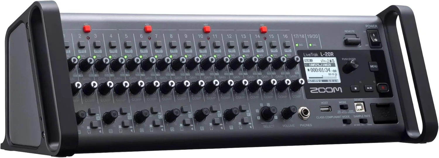 میکسر دیجیتال و رکوردر رکمونت زوم LiveTrak L-20R، رکوردر 20 ترک و رابط صوتی چند کاناله برای ضبط زنده، استیج و استودیو