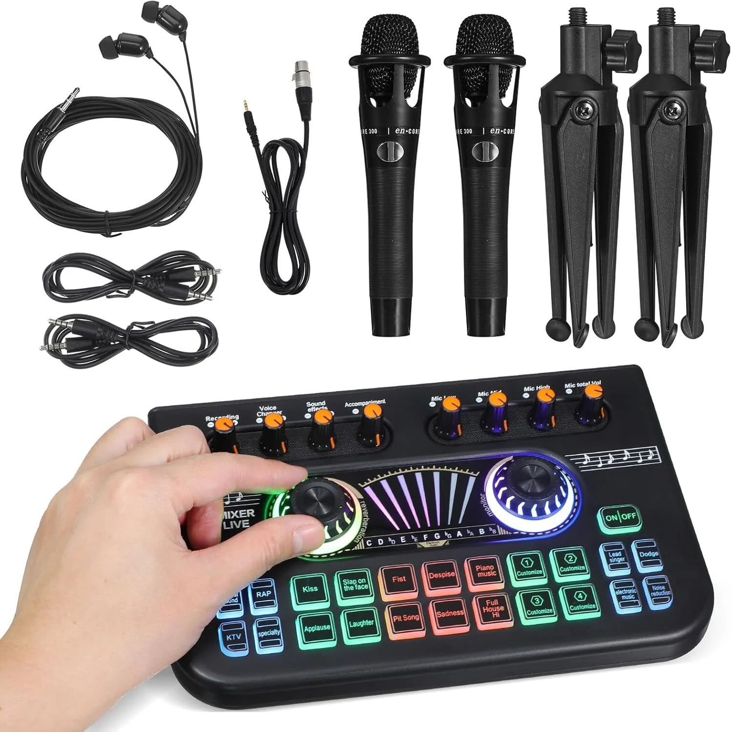 میکروفون پادکست حرفه ای با میکروفون های دوگانه و کارت صدای زنده، تغییر دهنده صدای خلاقانه، تجهیزات استودیویی میکسر دی جی مقاوم برای پخش زنده و بازی تلفن و کامپیوتر میکروفون پادکست حرفه ای با میکروفون های دوگانه و کارت صدای زنده، تغییر دهنده صدای خلاقانه، تجهیزات استودیویی میکسر دی جی مقاوم برای پخش زنده و بازی تلفن و کامپیوتر