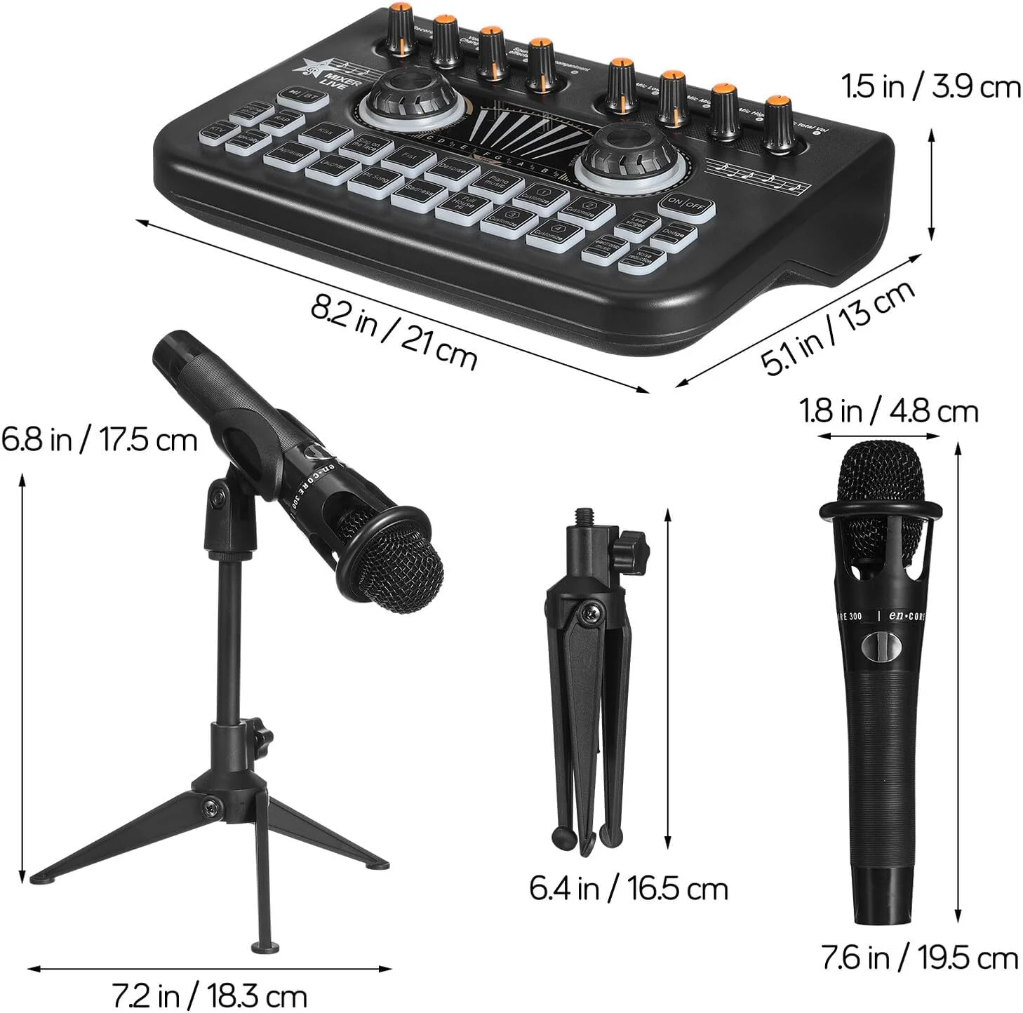 میکروفون پادکست حرفه ای با میکروفون های دوگانه و کارت صدای زنده، تغییر دهنده صدای خلاقانه، تجهیزات استودیویی میکسر دی جی مقاوم برای پخش زنده و بازی تلفن و کامپیوتر