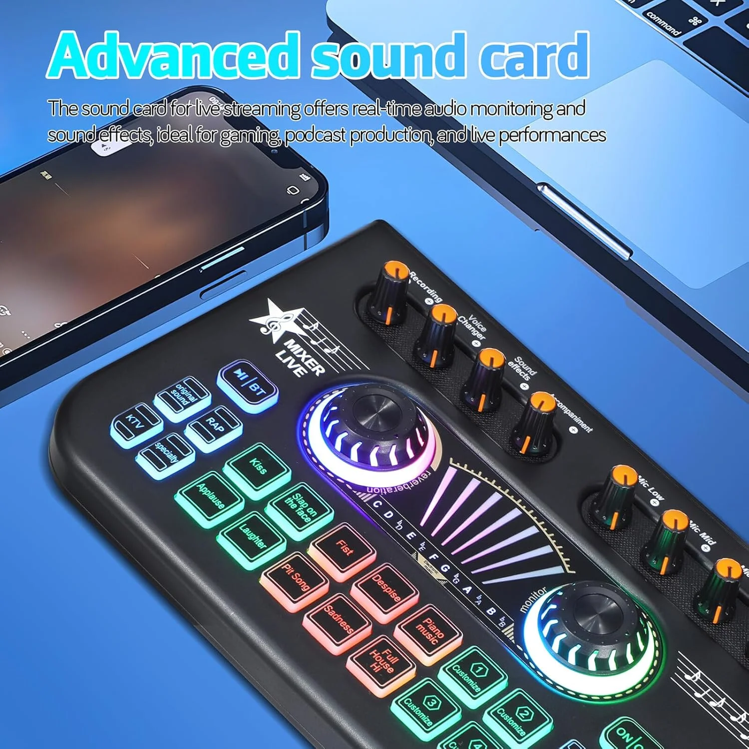 تجهیزات پادکست حرفه ای FRCOLOR با میکروفون و کارت صدا، برد میکسر صوتی چند منظوره با تغییر صدا، مناسب برای رایانه شخصی، تلفن، پخش زنده، بازی و ضبط دی جی