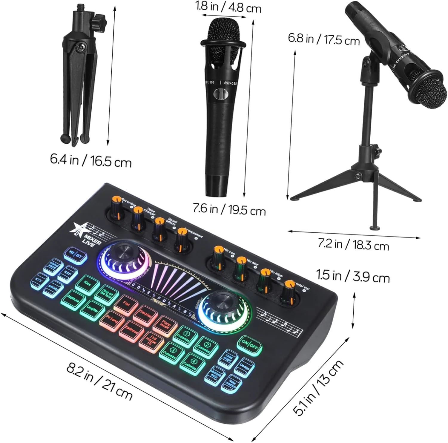 میکسر صوتی DJ ibasenice با میکروفون و کارت صدای زنده، تجهیزات حرفه ای استریم پادکست برای ضبط زنده آواز و جلوه های صوتی بلادرنگ