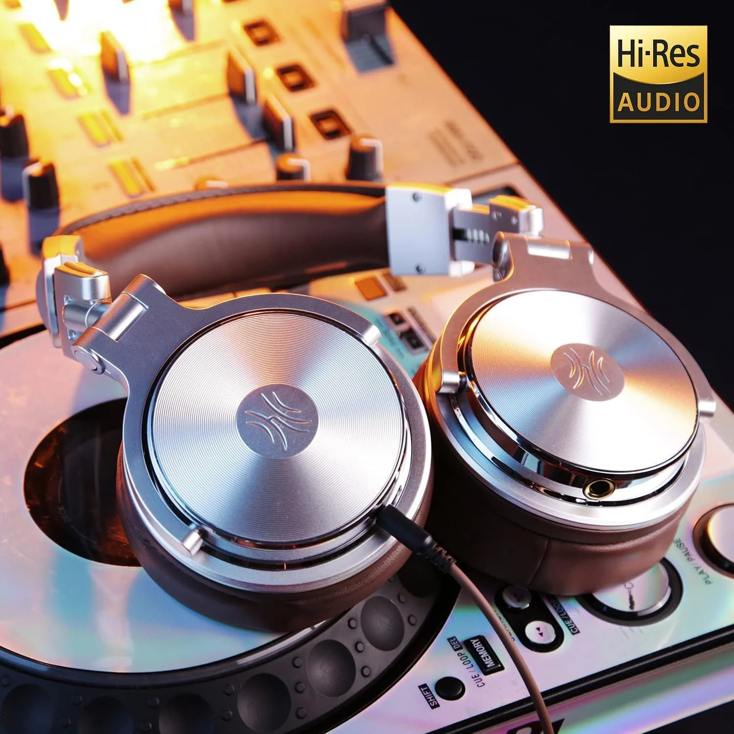 هدفون های استودیویی قابل حمل Oneodio DJ، پشت بسته، بدون آداپتور برای نظارت، حذف نویز و محفظه چرخان 90 درجه، نقره ای قهوه ای