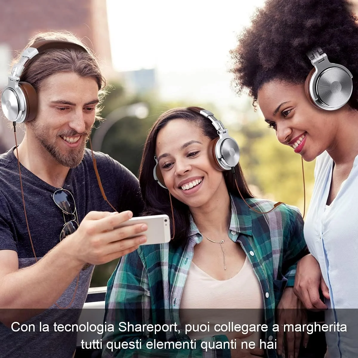 هدفون های استودیویی قابل حمل Oneodio DJ، پشت بسته، بدون آداپتور برای نظارت، حذف نویز و محفظه چرخان 90 درجه، نقره ای قهوه ای