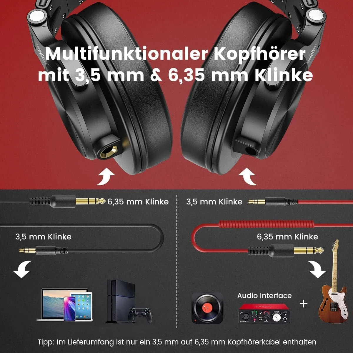 هدفون روگوشی OneOdio، هدفون دی‌جی سیمی، هدفون استودیویی حرفه‌ای با پشت بسته HiFi با پورت اشتراک‌گذاری برای درام الکترونیکی، پیانو، گیتار، ضبط و مانیتورینگ AMP