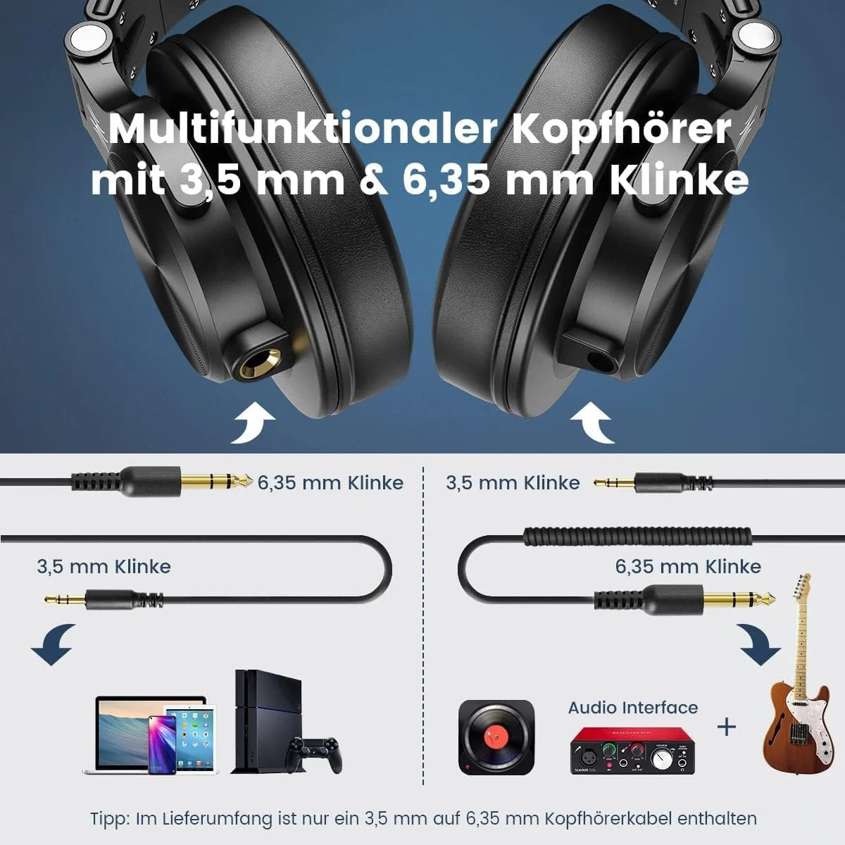 هدفون روگوشی OneOdio، هدفون دی‌جی سیمی، هدفون استودیویی حرفه‌ای با پورت اشتراک‌گذاری برای درام الکترونیکی، پیانو، گیتار، ضبط صدا و مانیتورینگ