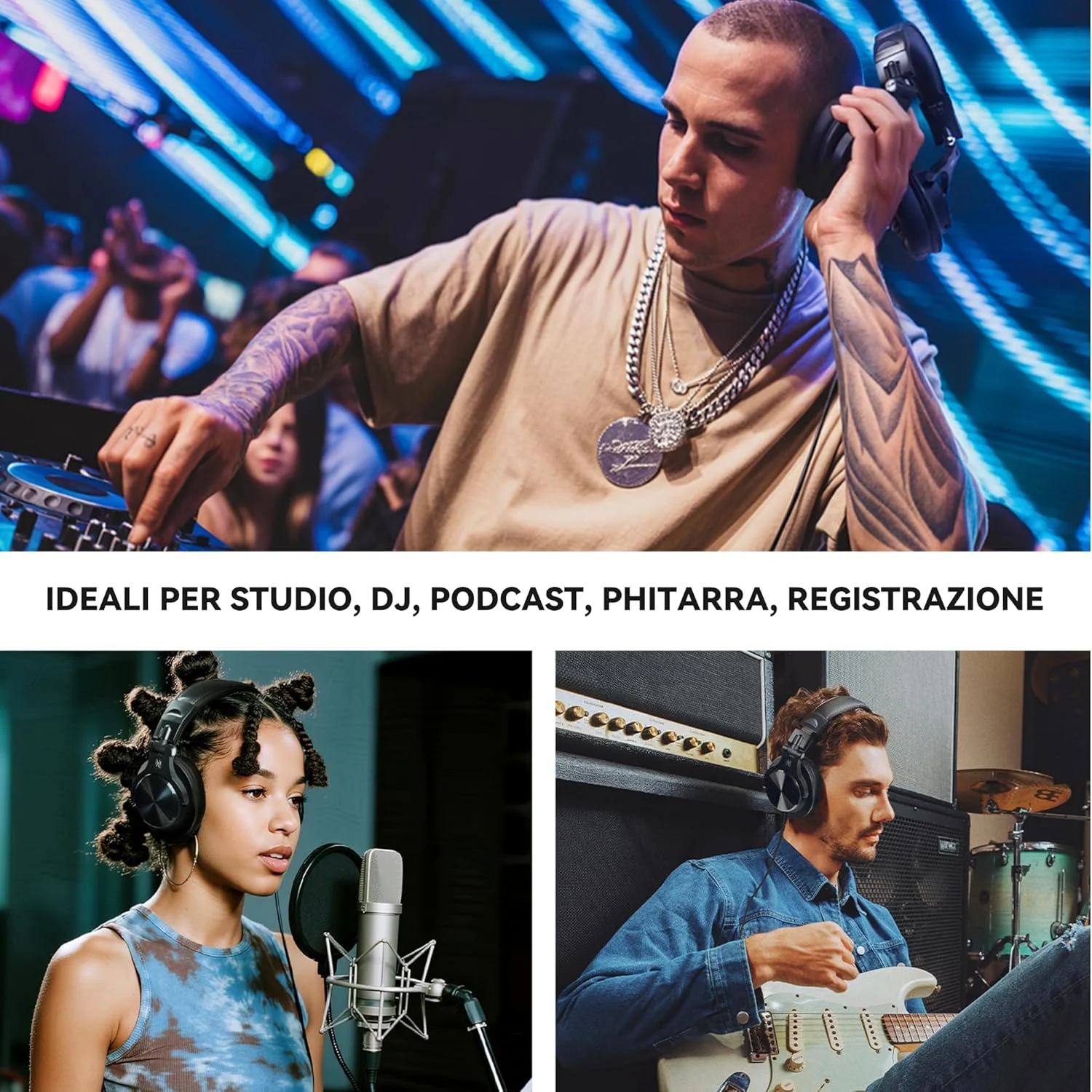 هدفون استودیویی بلوتوثی بی‌سیم دور گوشی Oneodio A7 با آداپتور برای ضبط و مانیتورینگ - مشکی