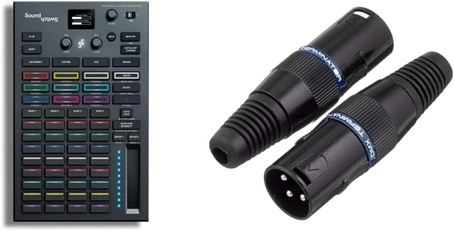 کنترلر نورپردازی حرفه ای DMX DJ مدل SoundSwitch Control One با 3 ماه دسترسی به نرم افزار SoundSwitch، پشتیبانی از DMX و Phillips Hue و Adam Hall K3DMXT3 Terminator 3 قطبی 120 اهم، 2 عدد