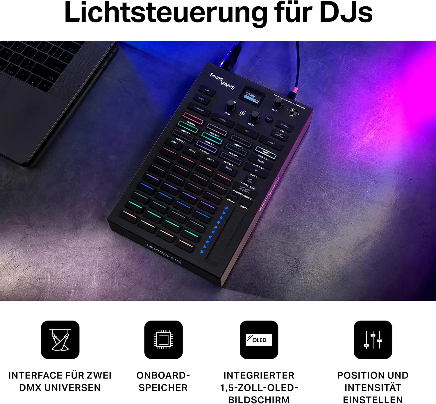 کنترلر نورپردازی حرفه ای DMX DJ مدل SoundSwitch Control One با 3 ماه دسترسی به نرم افزار SoundSwitch، پشتیبانی از DMX و Phillips Hue و Adam Hall K3DMXT3 Terminator 3 قطبی 120 اهم، 2 عدد