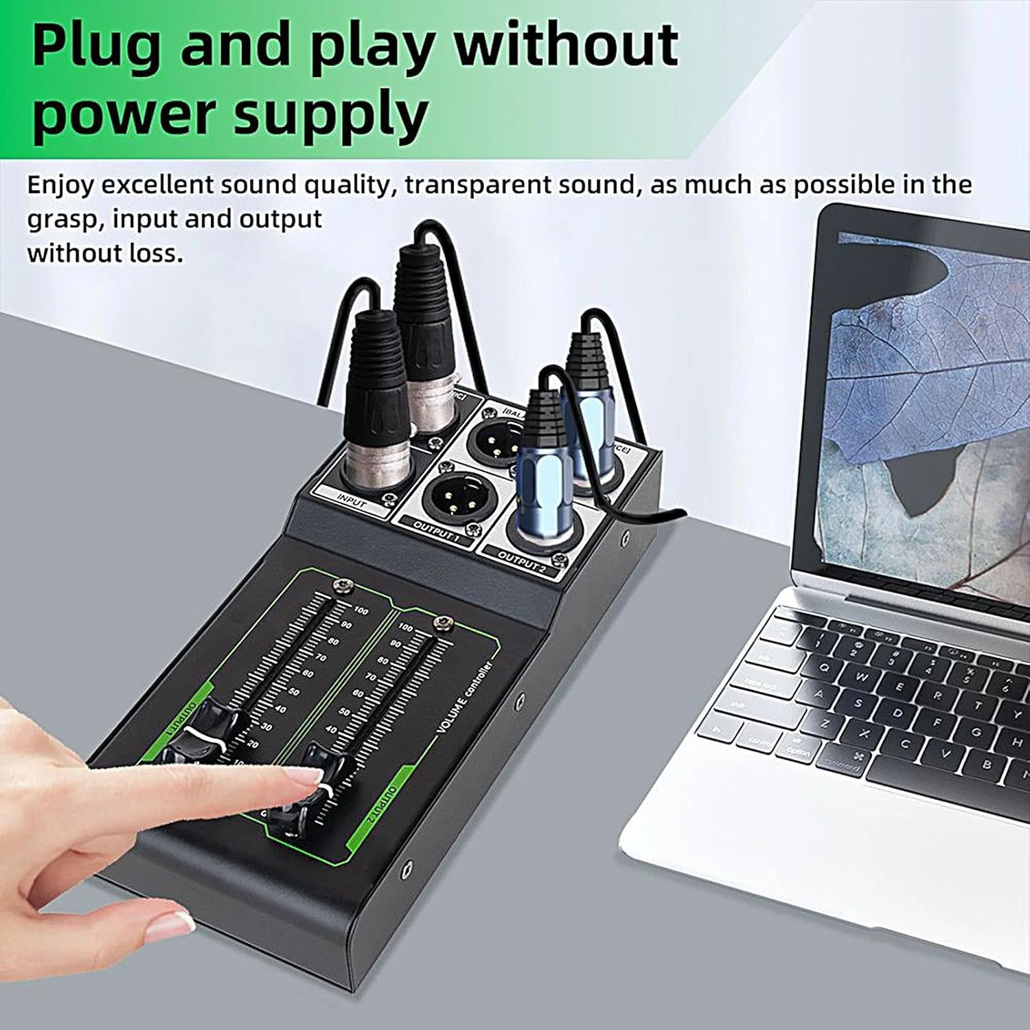 کنترلر مانیتور استودیو، تنظیم کننده صدای حرفه ای پسیو، 1 ورودی 2 خروجی، فیدر 70 میلی متری، تنظیم دقیق صدا، ایده آل برای سیستم های استودیویی و صوتی