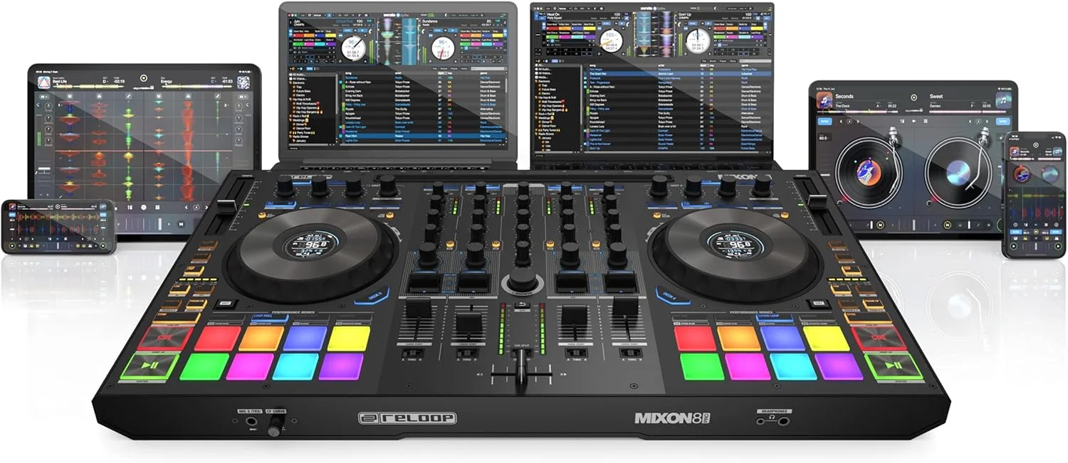 ریلوپ Mixon 8 Pro | کنترلر پرفورمنس 4 کاناله چند پلتفرمی برای Serato و djay، نمایشگرهای Jogwheel و 4 سوییچ Instant-FX، رابط صوتی دوگانه با USB-C و میکس مستقل