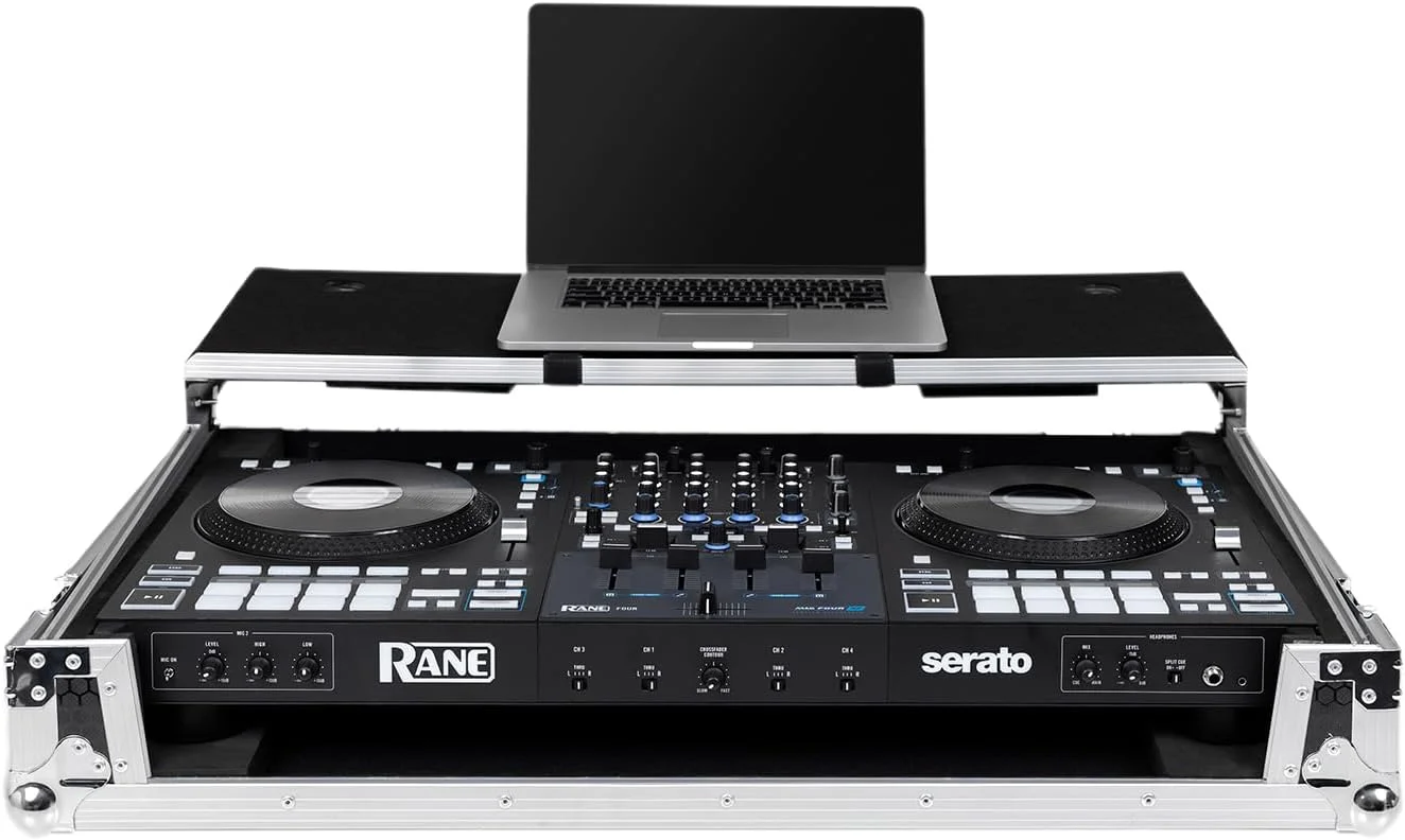 کیف حمل سفارشی Headliner Flight با جایگاه لپ‌تاپ و چرخ، سازگار با کنترلر DJ مدل Rane Four، کیف جاده‌ای تجهیزات DJ