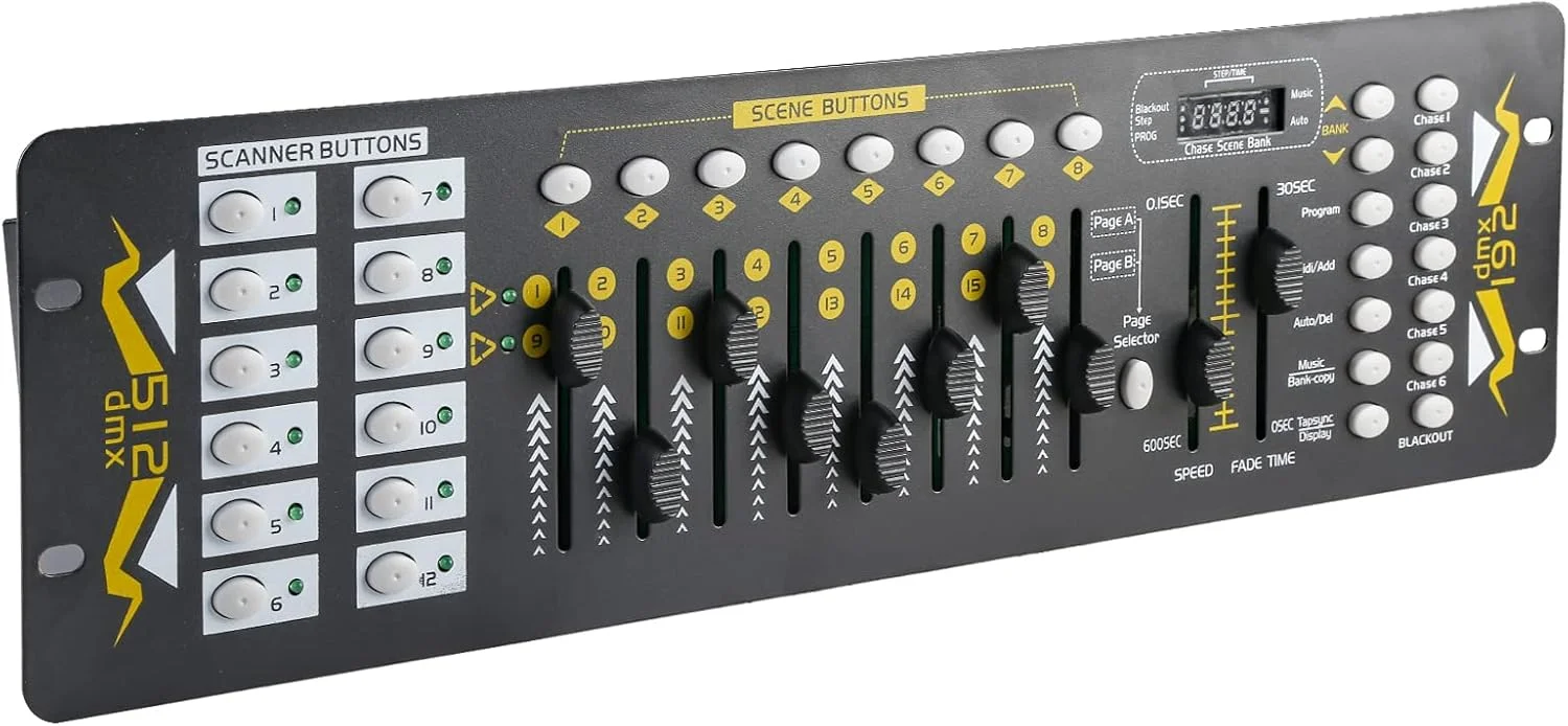 کنترلر نورپردازی DMX، کنترلر نور DJ برای سالن اجرای زنده، کنترلر DMX 512 برای نور صحنه، کنترلر نورپردازی DMX با 192 کانال برای مهمانی خانوادگی.