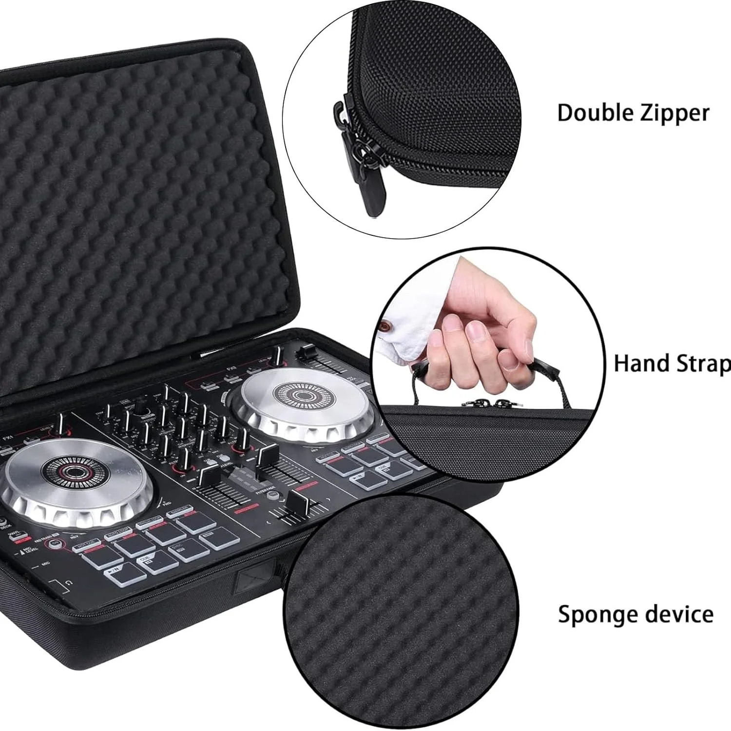 کیف حمل کنترلر DJ مدل Eujgoov، جنس EVA، محافظت شده با پد، مناسب برای DDJ-FLX4، DDJ-400 و غیره، ایده آل برای دی جی های قابل حمل و مسافرت