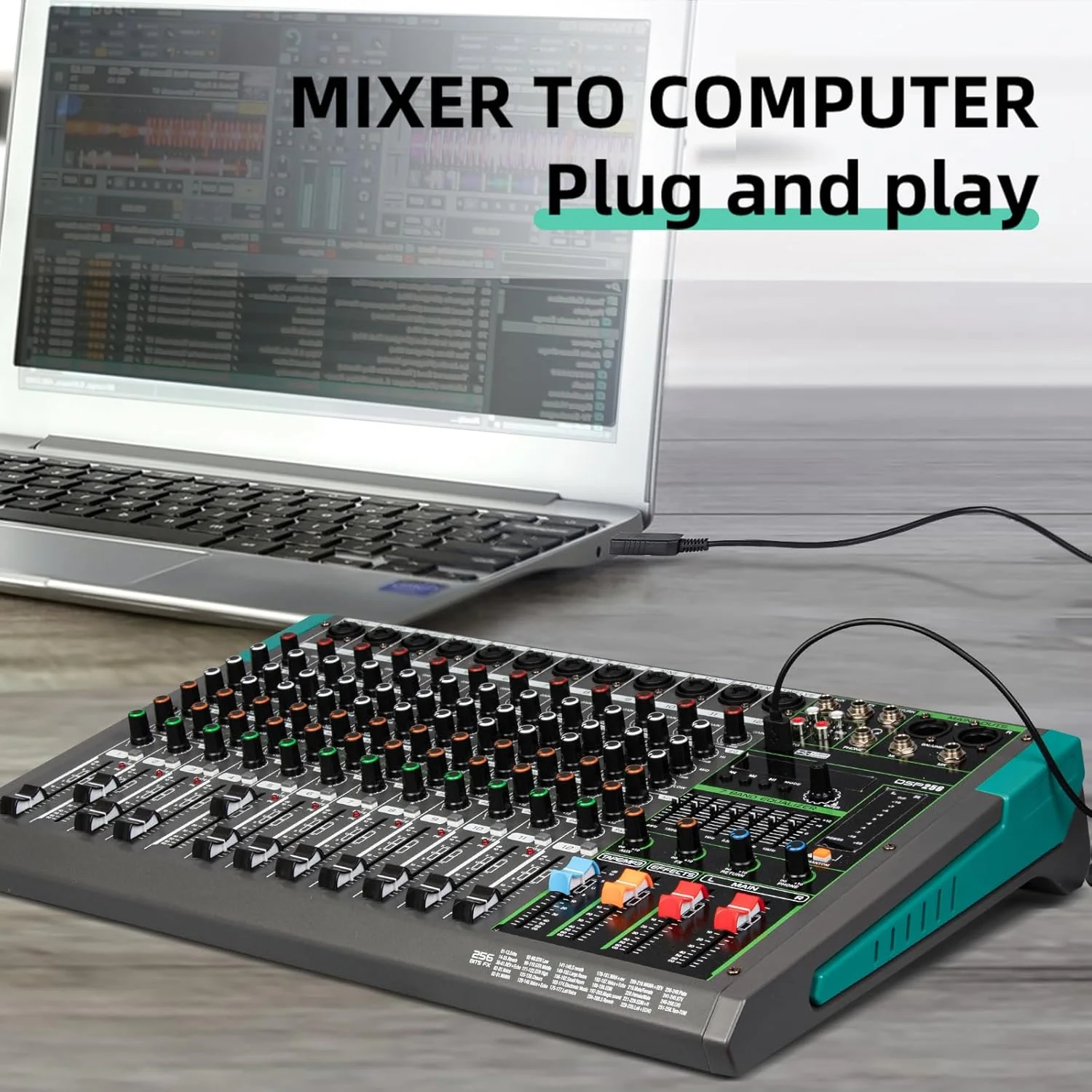 میکسر حرفه ای 12 کانال Depusheng PA12 DJ با 256 افکت DSP، ورودی بلوتوث، پخش کننده USB، فانتوم پاور 48 ولت