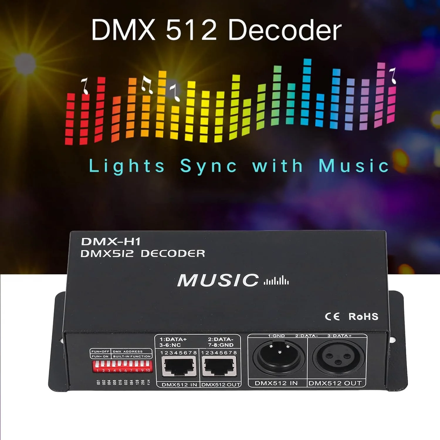 رمزگشای 4 کاناله DMX-512، کنترلر رمزگشای LED مدل DMX-512، کنترلر رمزگشای LED کم نور RGB قابل تنظیم برای بارها، هتل ها، کافه ها (8 آمپر در هر کانال)