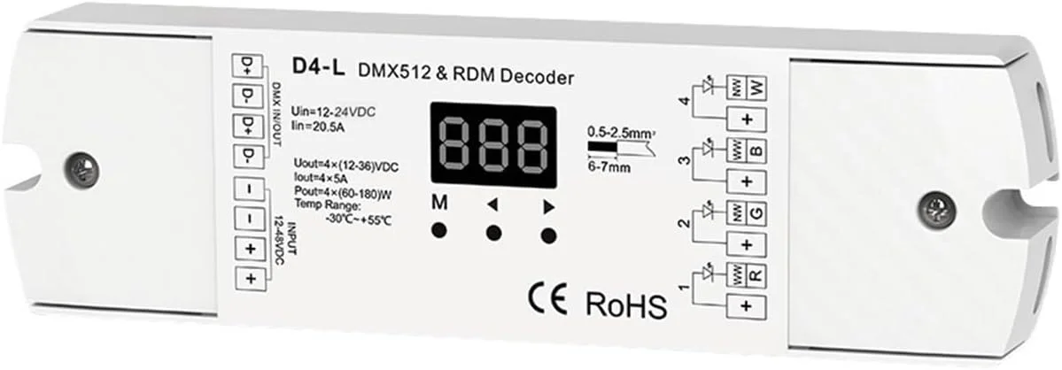 پنل لمسی دیواری 4 زون 5 در 1 BAZJHH، کنترلر اصلی DMX، 110-220 VAC، دیمر شیشه ای RF 2.4G برای نوار تک رنگ/CCT/RGB/RGBW/RGB+CCT (رنگ: رمزگشای D4-L DMX512)