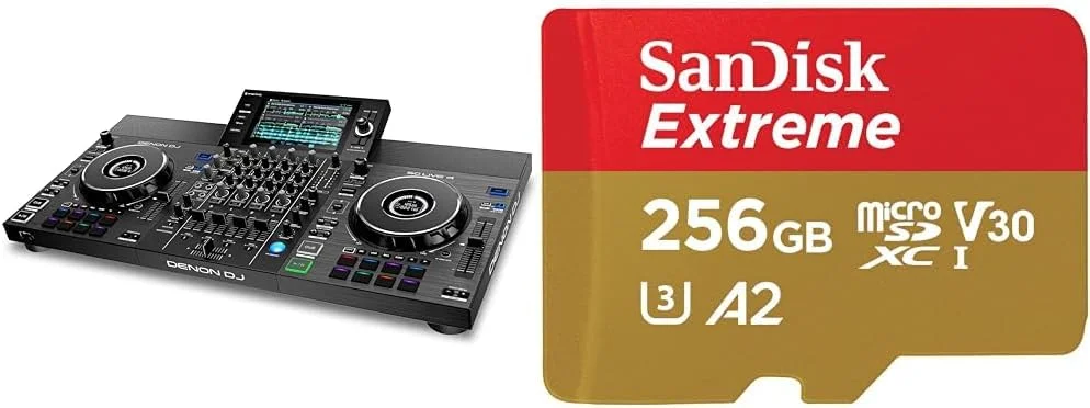 دنون DJ SC LIVE 4 - کنترلر دی‌جی مستقل و کارت حافظه SanDisk Extreme microSDXC UHS-I با ظرفیت 256 گیگابایت + آداپتور