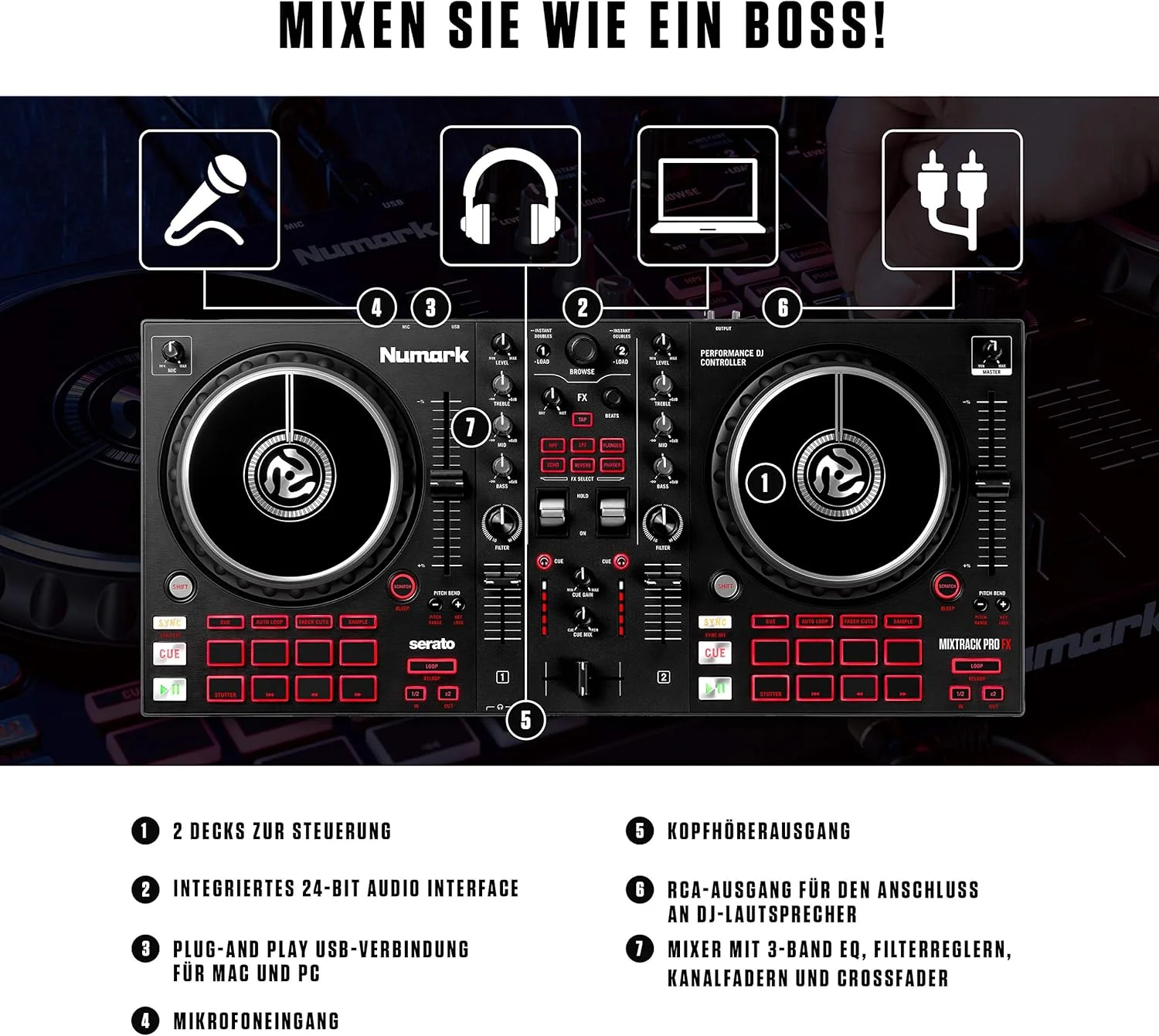 Numark Mixtrack Pro FX - کنترلر DJ با کنترل 2-Deck و هدست گیمینگ سیمی Logitech G432