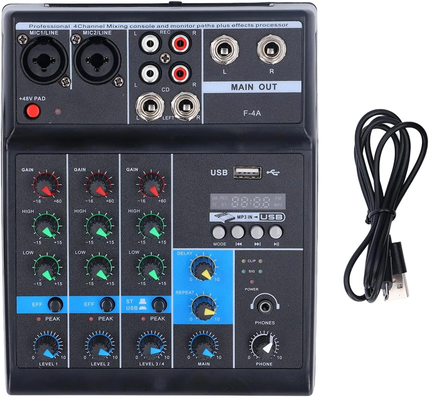 میکسر صدا مدل 4-Channel USB دارای فانتوم پاور 48 ولت
