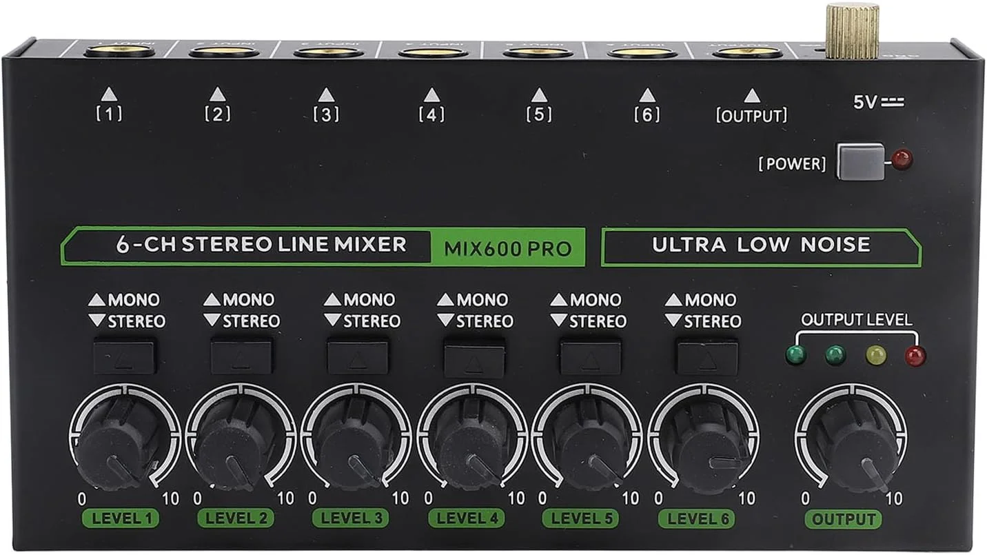 میکسر صوتی 6 کاناله مونو استریو MIX600، میکسر استریو RGB DJ استودیویی، برد صدا، جک استریو 6.35 میلی متری، تقویت کننده هدفون کم نویز، میکسر صدا برای استودیوی خانگی