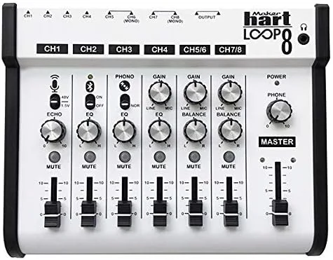 میکسر Maker hart Loop 8 با ورودی 3.5 میلی‌متری/6.3 میلی‌متری، بلوتوث، پیش‌تقویت‌کننده Phono EQ و سازگاری با میکروفون