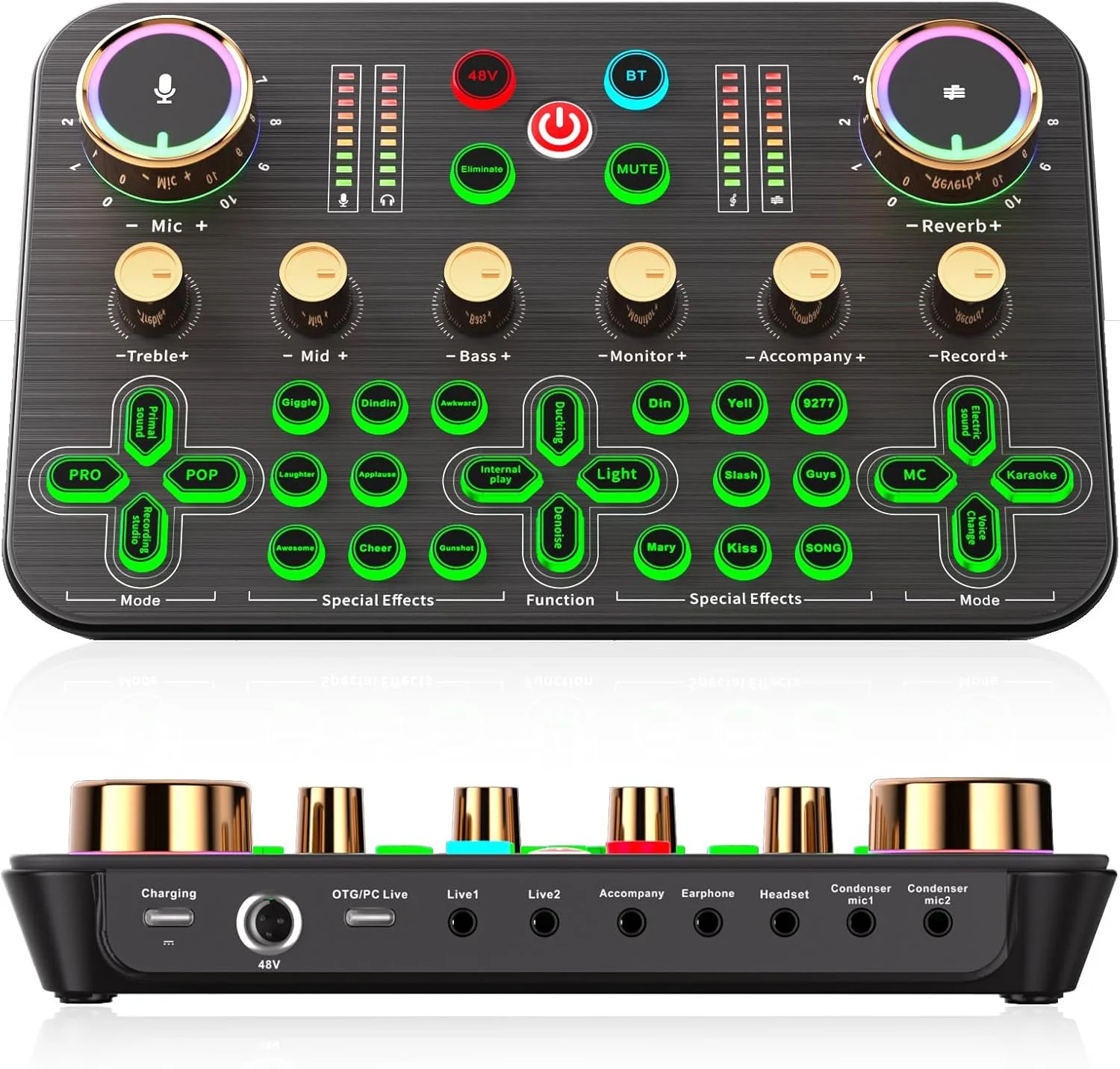 میکسر صوتی گیمینگ Facmogu K600، میکسر DJ با منبع تغذیه فانتوم 48 ولت، میکسر صوتی استریمینگ با پشتیبانی از میکروفون XLR، کارت صدای زنده برای تلفن، رایانه شخصی، پخش زنده و پادکست