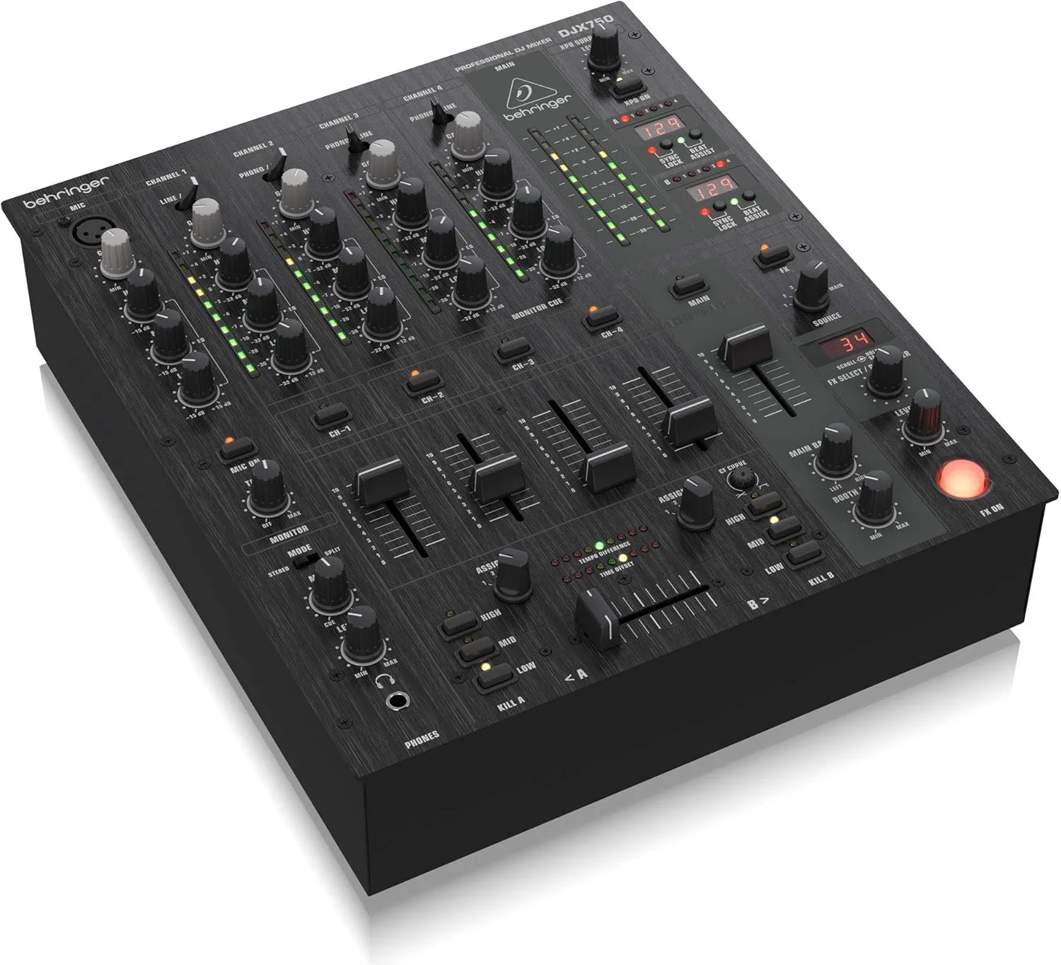 میکسر حرفه ای 5 کاناله DJ بهرینگر PRO MIXER DJX750 با افکت های دیجیتال پیشرفته و شمارنده BPM