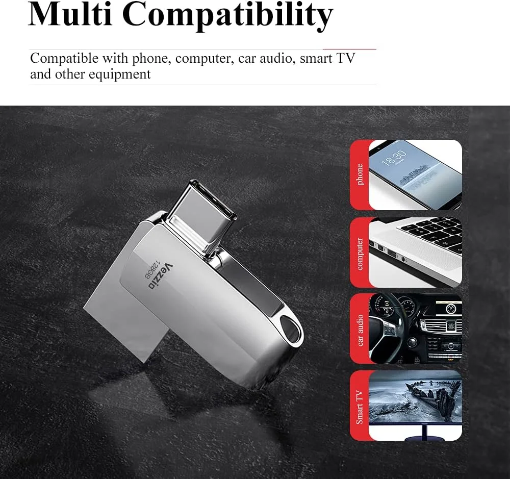 فلش مموری USB نوع C وززیو، فلش درایو USB 3.0 دو پورت 2 در 1 با سرعت بالا برای تلفن همراه، کامپیوتر، مک بوک (128 گیگابایت)