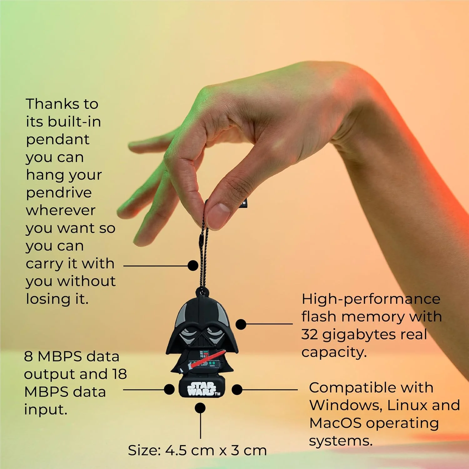 فلش مموری USB وان دی دیزنی جنگ ستارگان طرح دارت ویدر 32 گیگابایت - هدیه ای جالب برای مردان و کودکان، ایده هدیه برای تولد یا کریسمس