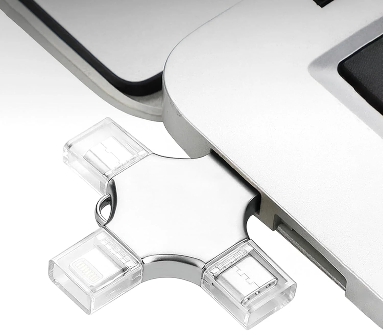 فلش مموری USB چهار در یک 64 گیگابایت - فلش درایو پرسرعت با پورت USB 3.0، پورت Type-C و پورت لایتنینگ، برای ذخیره عکس/فیلم/داده فلش مموری USB چهار در یک 64 گیگابایت - فلش درایو پرسرعت با پورت USB 3.0، پورت Type-C و پورت لایتنینگ، برای ذخیره عکس/فیلم/داده