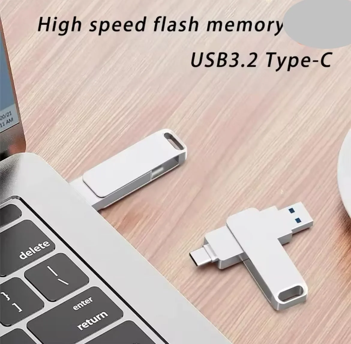 فلش مموری 2 ترابایتی USB 3.2 Type-C، رابط OTG دو در یک، حافظه پرسرعت، سفید فلش مموری 2 ترابایتی USB 3.2 Type-C، رابط OTG دو در یک، حافظه پرسرعت، سفید