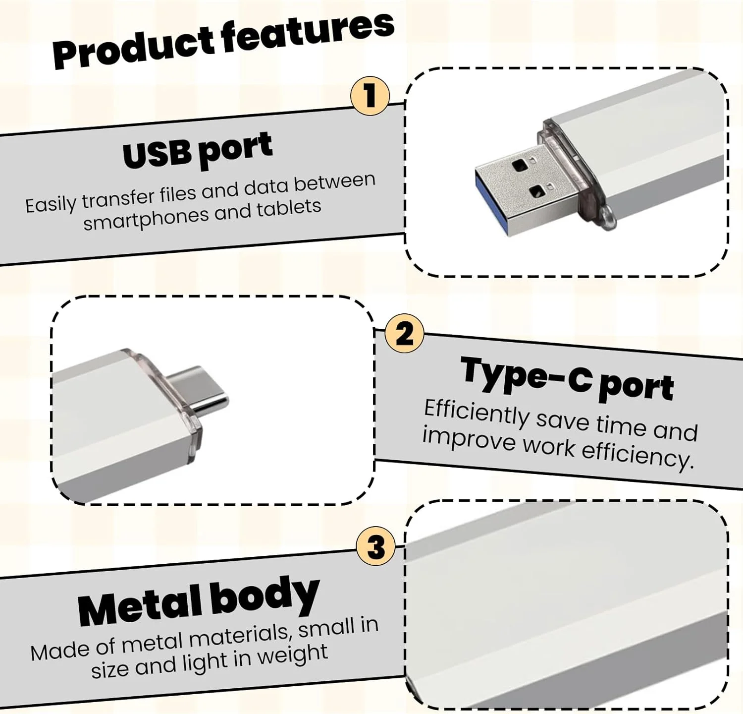 فلش مموری USB دوکاره 64 گیگابایت - فلش درایو USB 3.0 و Type-C، مناسب برای تلفن های هوشمند، لپ تاپ ها و کامپیوترها، خاکستری نقره ای فلش مموری USB دوکاره 64 گیگابایت - فلش درایو USB 3.0 و Type-C، مناسب برای تلفن های هوشمند، لپ تاپ ها و کامپیوترها، خاکستری نقره ای