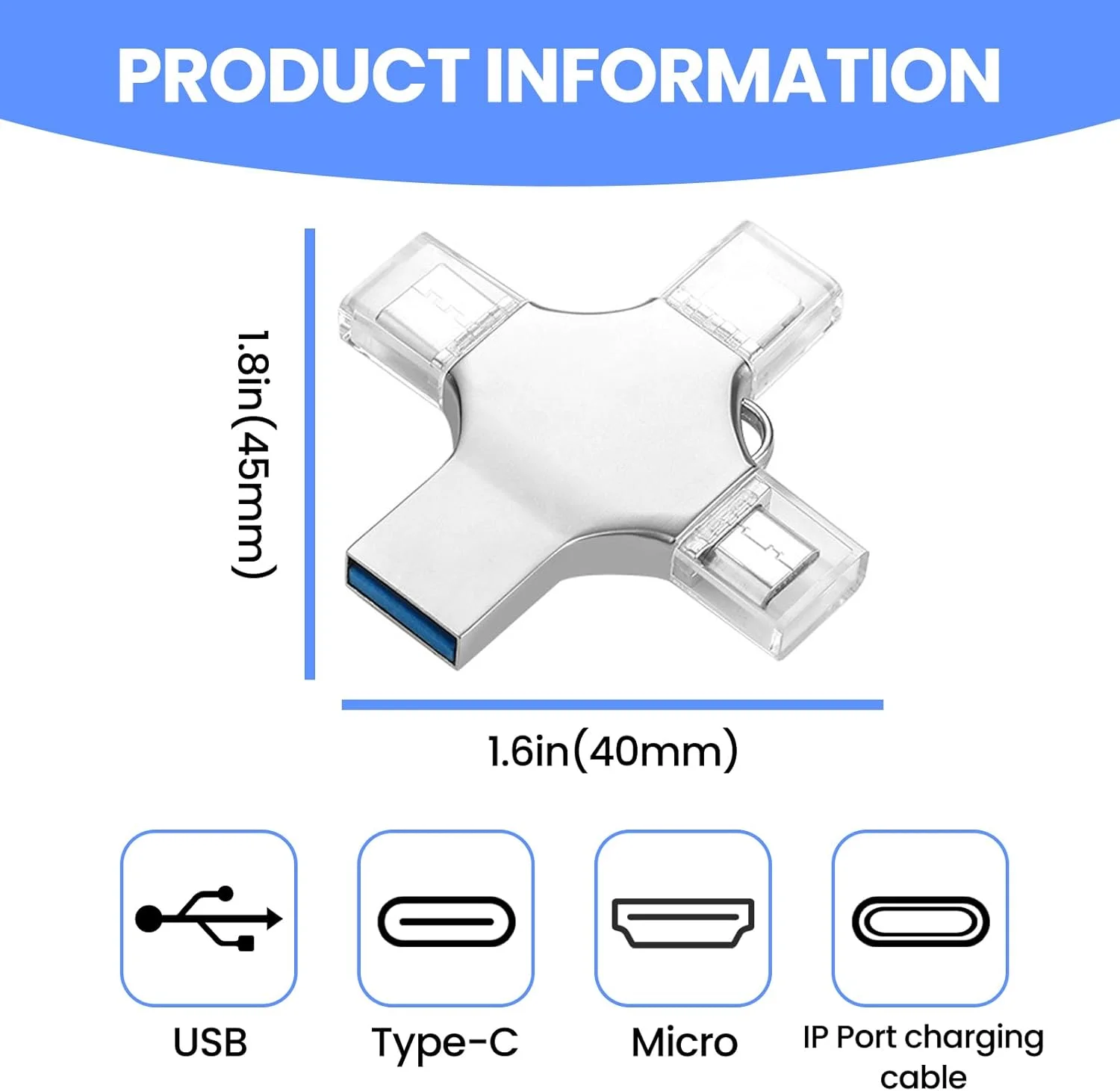 فلش مموری USB چهار در یک 64 گیگابایت - فلش درایو پرسرعت با پورت USB 3.0، پورت Type-C و پورت لایتنینگ، برای ذخیره عکس/فیلم/داده فلش مموری USB چهار در یک 64 گیگابایت - فلش درایو پرسرعت با پورت USB 3.0، پورت Type-C و پورت لایتنینگ، برای ذخیره عکس/فیلم/داده