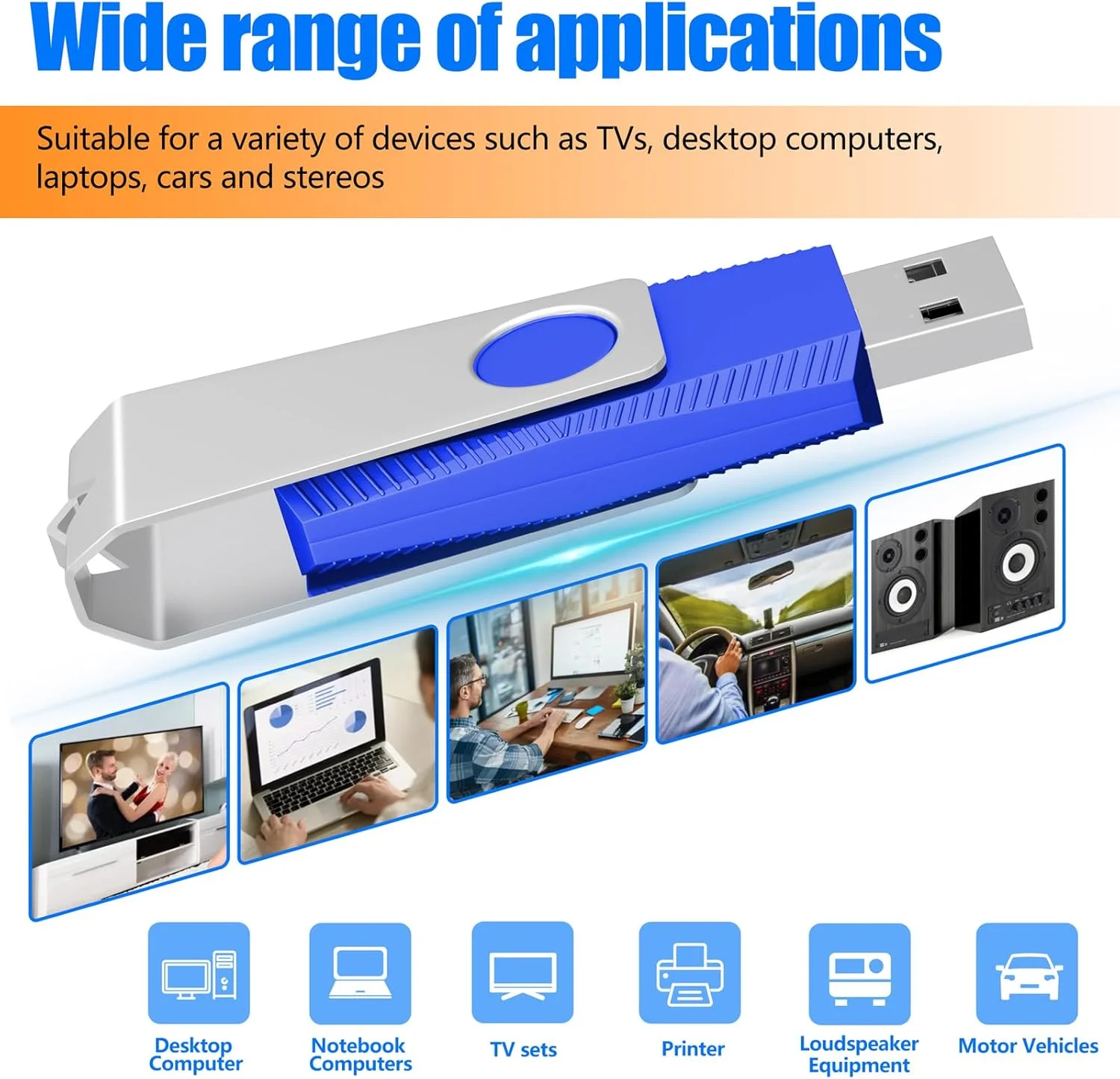 فلش مموری USB تِوِن 4 گیگابایتی USB 2.0 بسته 5 عددی، درایو فلش، حافظه USB با حلقه کلید و برچسب برای کامپیوتر، خودرو و تلویزیون