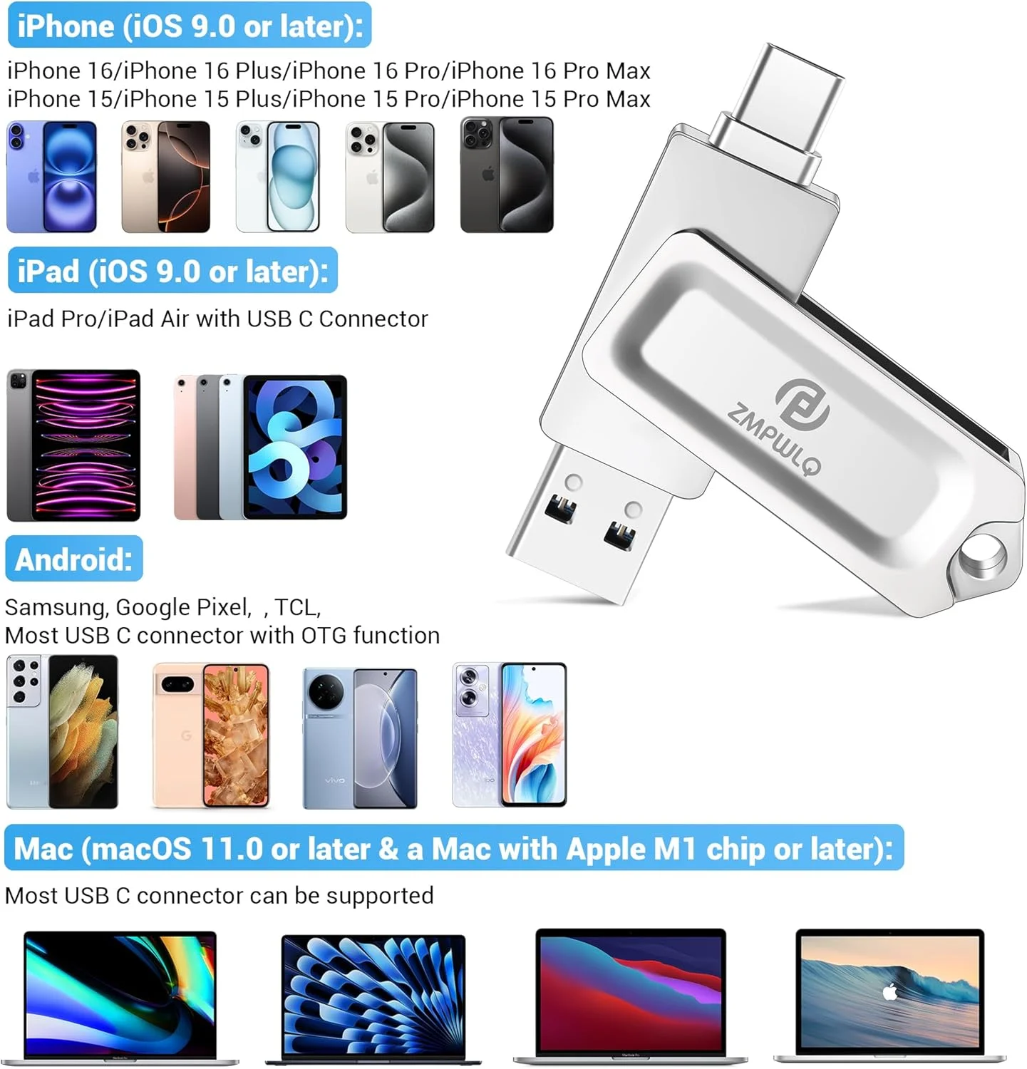 فلش مموری USB برای آیفون ۱۵ و آیفون ۱۶، فلش درایو ۵۱۲ گیگابایتی، استیک حافظه آیپد، استیک عکس USB 3.0 و Type C، فلش درایو USB دوگانه، استیک عکس برای سری آیفون ۱۵ / آیپد / اندروید / PC / مک فلش مموری USB برای آیفون ۱۵ و آیفون ۱۶، فلش درایو ۵۱۲ گیگابایتی، استیک حافظه آیپد، استیک عکس USB 3.0 و Type C، فلش درایو USB دوگانه، استیک عکس برای سری آیفون ۱۵ / آیپد / اندروید / PC / مک