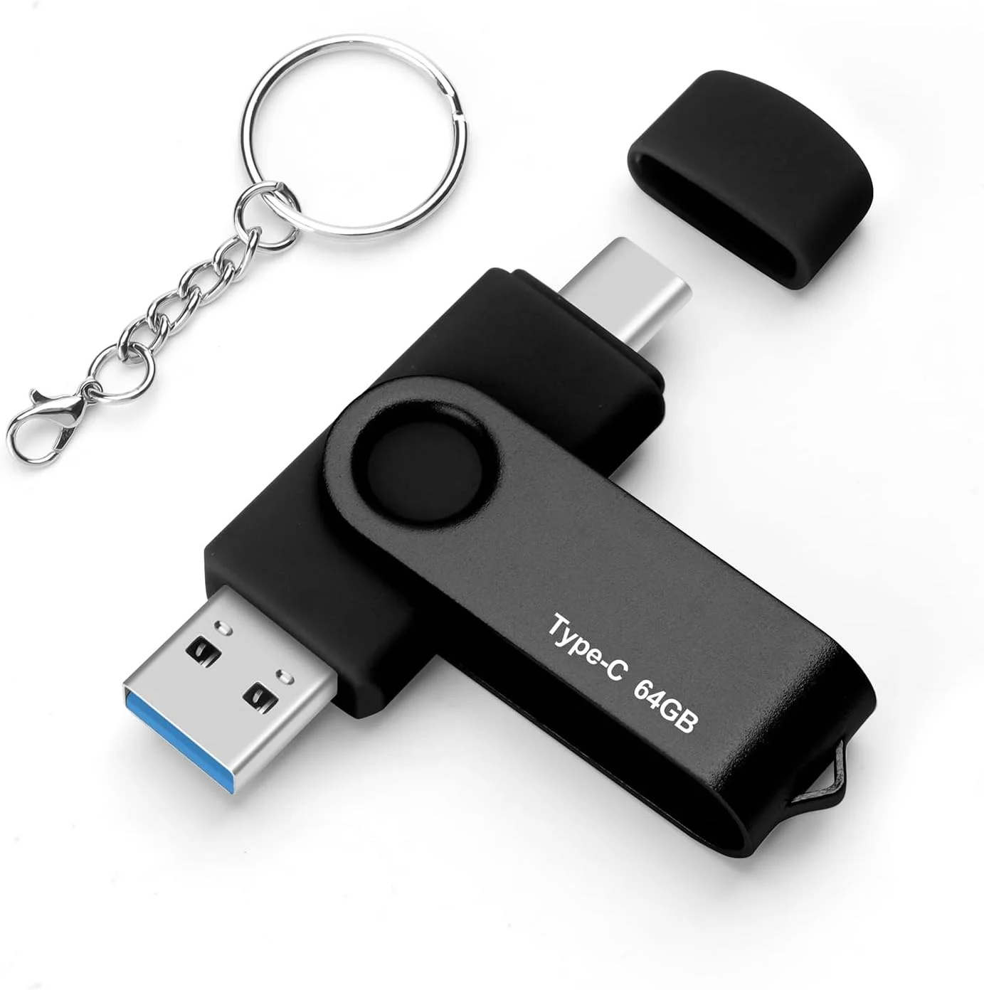 فلش مموری 64 گیگابایتی Type-C USB 3.0/ USB-C 2-in-1 OTG چرخشی، مناسب برای ذخیره سازی اطلاعات، فلش درایو انگشتی برای تلفن های هوشمند/تبلت ها/کامپیوتر (مشکی) فلش مموری 64 گیگابایتی Type-C USB 3.0/ USB-C 2-in-1 OTG چرخشی، مناسب برای ذخیره سازی اطلاعات، فلش درایو انگشتی برای تلفن های هوشمند/تبلت ها/کامپیوتر (مشکی)