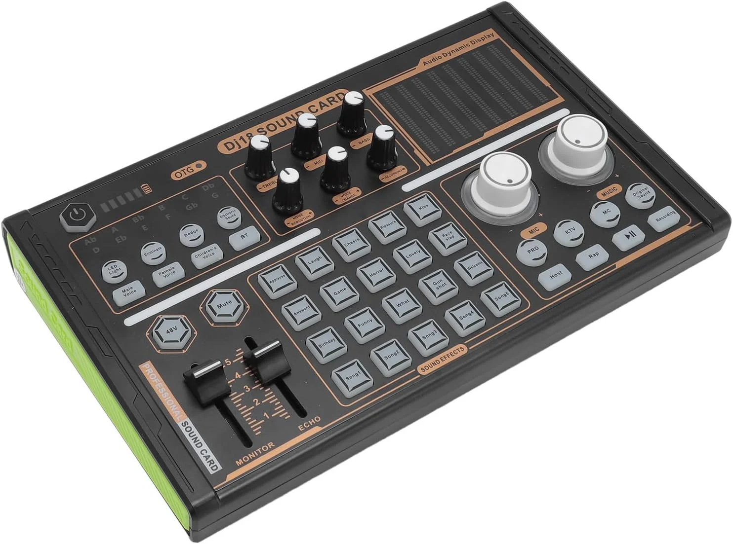 کارت صدای زنده DJ18، کارت صدای زنده بلوتوث DJ18، پشتیبانی از 12 نوع افکت صدای الکتریکی و 20 افکت محیطی ویژه، پشتیبانی از همراهی بلوتوث بی سیم
