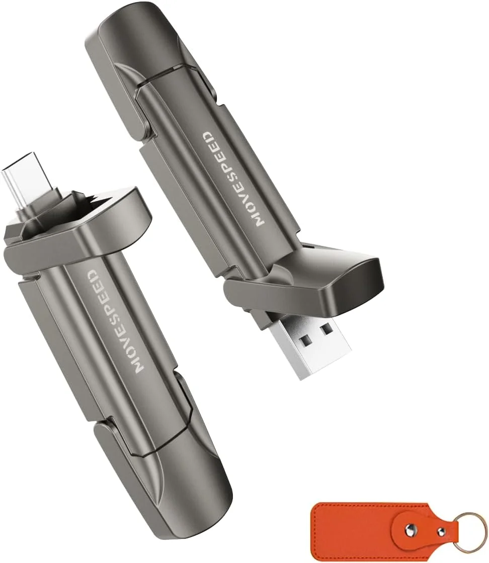 فلش مموری USB C با سرعت انتقال بالا MOVE SPEED با ظرفیت 256 گیگابایت - فلش مموری USB با سرعت 1000 مگابایت بر ثانیه، USB 3.2 Gen2 و Type-C دوگانه، همراه با جاکلیدی و کیف چرمی فلش مموری USB C با سرعت انتقال بالا MOVE SPEED با ظرفیت 256 گیگابایت - فلش مموری USB با سرعت 1000 مگابایت بر ثانیه، USB 3.2 Gen2 و Type-C دوگانه، همراه با جاکلیدی و کیف چرمی