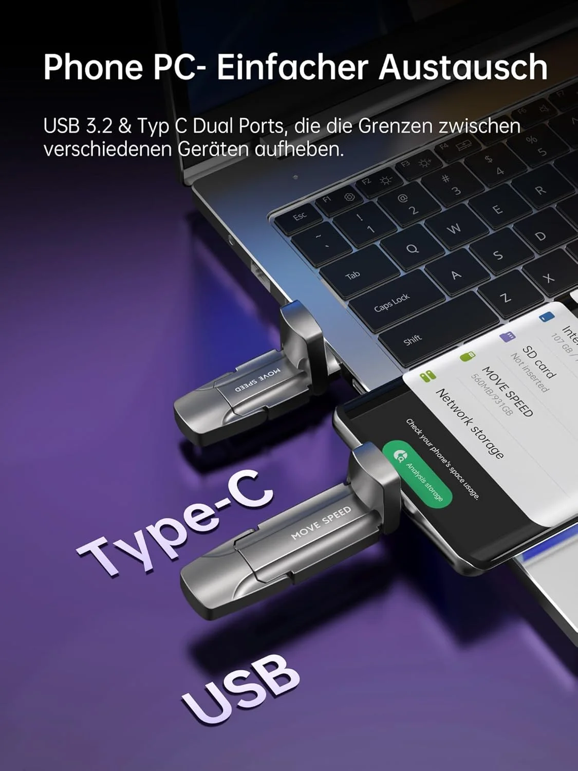 فلش مموری USB C با سرعت انتقال بالا MOVE SPEED با ظرفیت 256 گیگابایت - فلش مموری USB با سرعت 1000 مگابایت بر ثانیه، USB 3.2 Gen2 و Type-C دوگانه، همراه با جاکلیدی و کیف چرمی فلش مموری USB C با سرعت انتقال بالا MOVE SPEED با ظرفیت 256 گیگابایت - فلش مموری USB با سرعت 1000 مگابایت بر ثانیه، USB 3.2 Gen2 و Type-C دوگانه، همراه با جاکلیدی و کیف چرمی