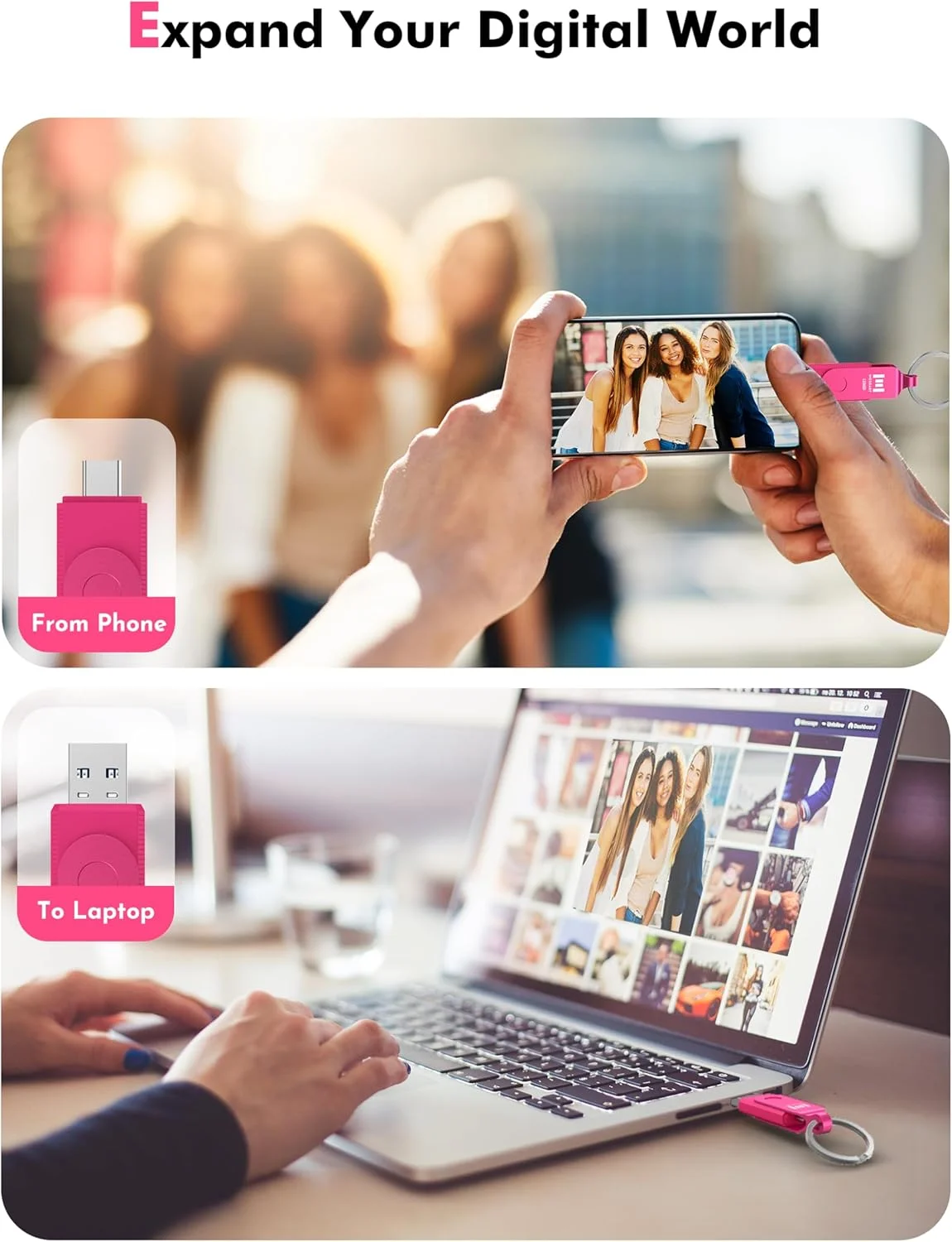 فلش مموری دوگانه MOSDART با سرعت بالا USB3.1، ظرفیت 128 گیگابایت، دارای پورت های C و A، استیک حافظه exFAT با جاکلیدی و نشانگر LED، مناسب برای گوشی های اندروید، آیپد، مک بوک و سایر لپ تاپ ها، صورتی جیغ فلش مموری دوگانه MOSDART با سرعت بالا USB3.1، ظرفیت 128 گیگابایت، دارای پورت های C و A، استیک حافظه exFAT با جاکلیدی و نشانگر LED، مناسب برای گوشی های اندروید، آیپد، مک بوک و سایر لپ تاپ ها، صورتی جیغ