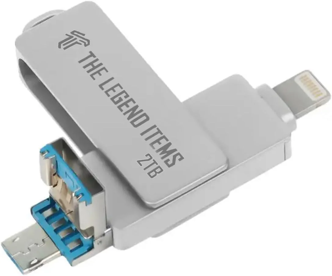 فلش مموری فلزی 2 ترابایتی USB 3.0 با جاکلیدی، فلش مموری 4 در 1 OTG Type A USB + Lightning + Micro USB برای دستگاه های اندرویدی، کامپیوترها، خودروها، لپ تاپ ها (نقره ای) فلش مموری فلزی 2 ترابایتی USB 3.0 با جاکلیدی، فلش مموری 4 در 1 OTG Type A USB + Lightning + Micro USB برای دستگاه های اندرویدی، کامپیوترها، خودروها، لپ تاپ ها (نقره ای)