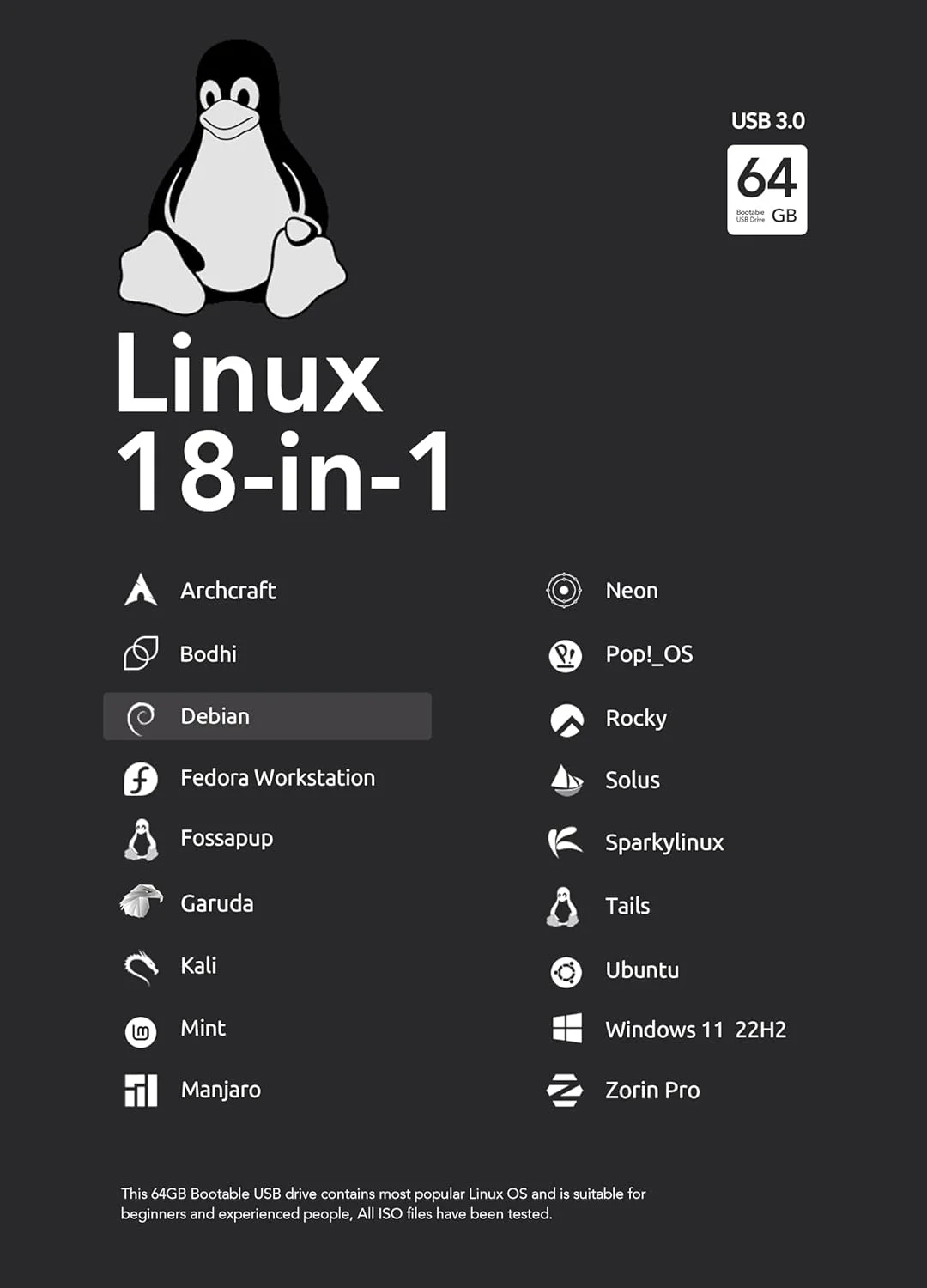 فلش مموری USB 3.0 بوتشدنی 64 گیگابایتی 20 در 1 برای لینوکس و ویندوز 11، Mint | Kali | Ubuntu | OpenSUSE | Tails | Debian، پشتیبانی از UEFI و Legacy فلش مموری USB 3.0 بوتشدنی 64 گیگابایتی 20 در 1 برای لینوکس و ویندوز 11، Mint | Kali | Ubuntu | OpenSUSE | Tails | Debian، پشتیبانی از UEFI و Legacy